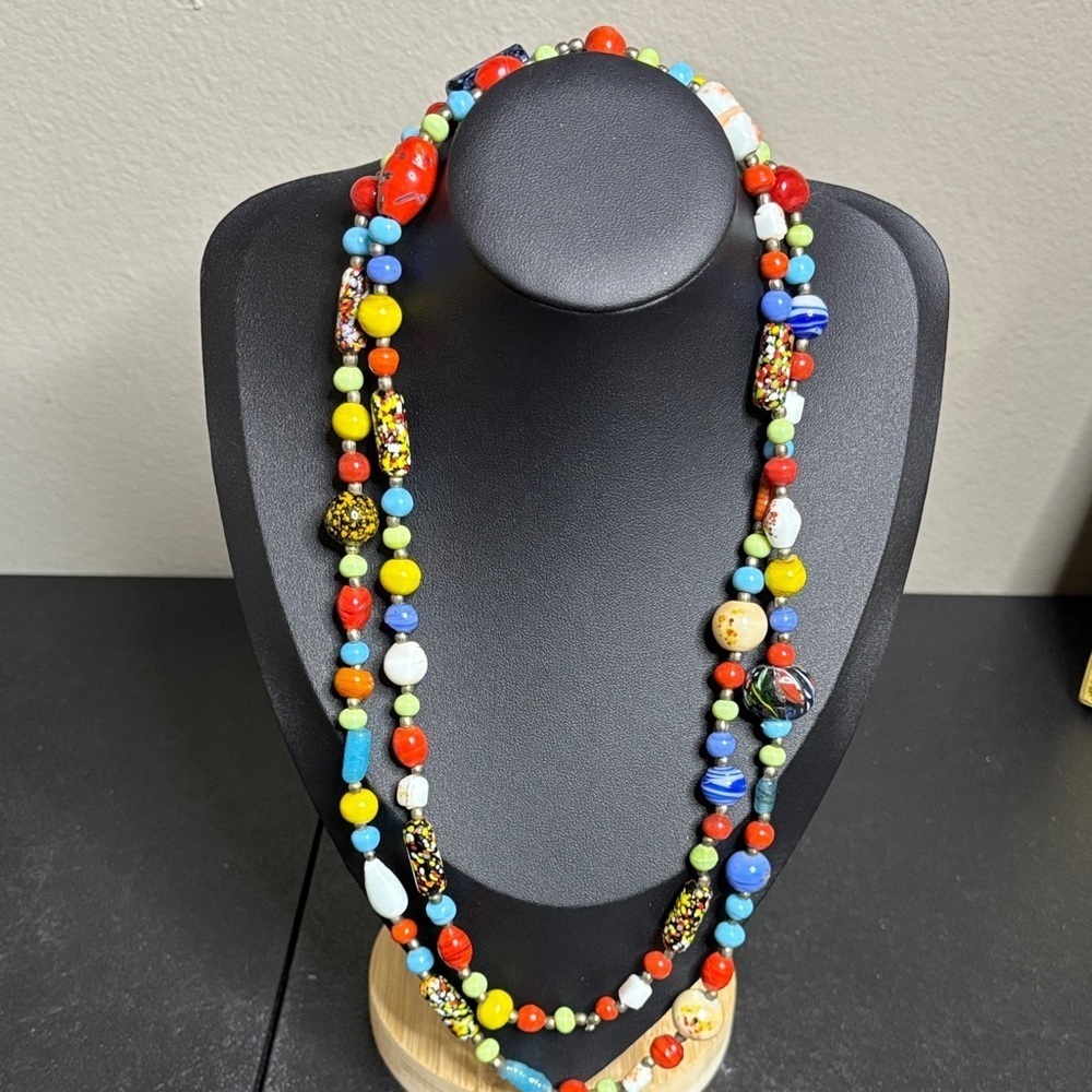 Colorful Venetian Glass Beaded Long Double Up Necklace
